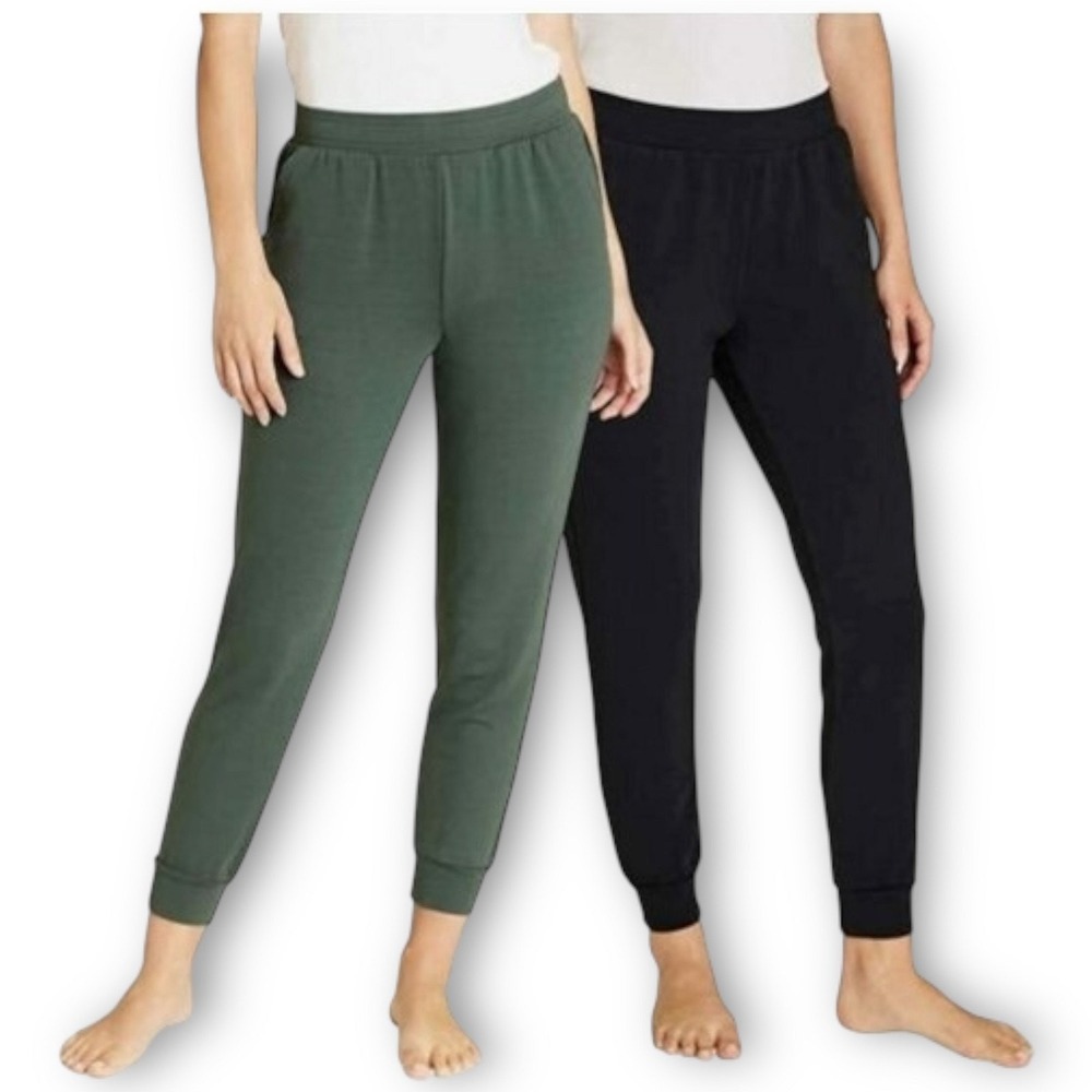 NWT Eddie Bauer Women’s 2-Pack Fleece Joggers Small Clover/Black